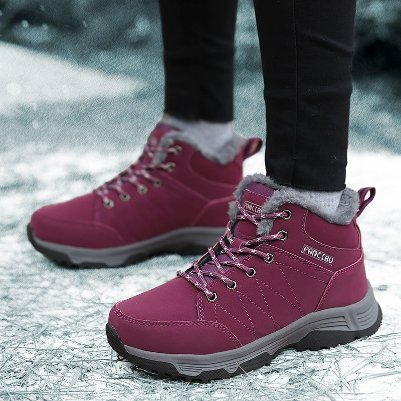Женские зимние сапоги, теплая плюшевая обувь из хлопка, износостойкие ветрозащитные спортивные уличные ботильоны на шнуровке больших размеров, женские ботинки