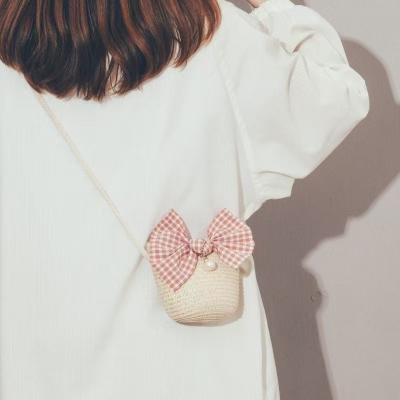 Summer New Style Children's Straw Woven Bag Crossbody Bag Toddler Girls Cartoon Cute Baby Coin Purse Mini Bag