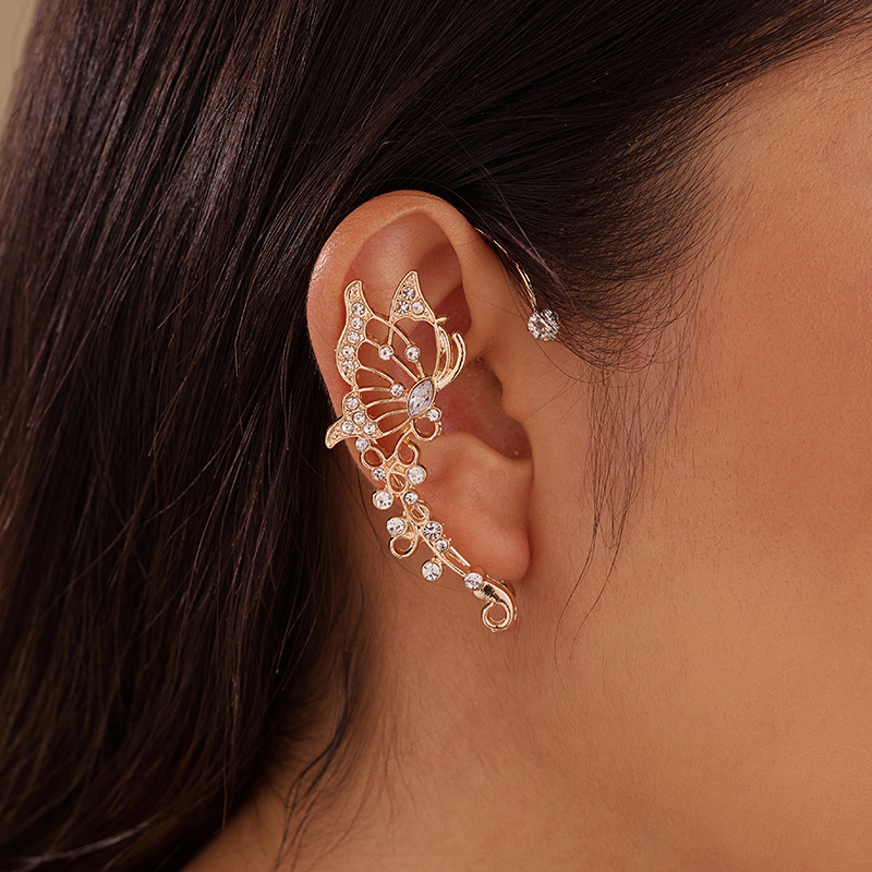 EZ6035 cross-border ear cuff with diamond-studded wheat design, no ear piercing required, unique and ethereal earrings for women