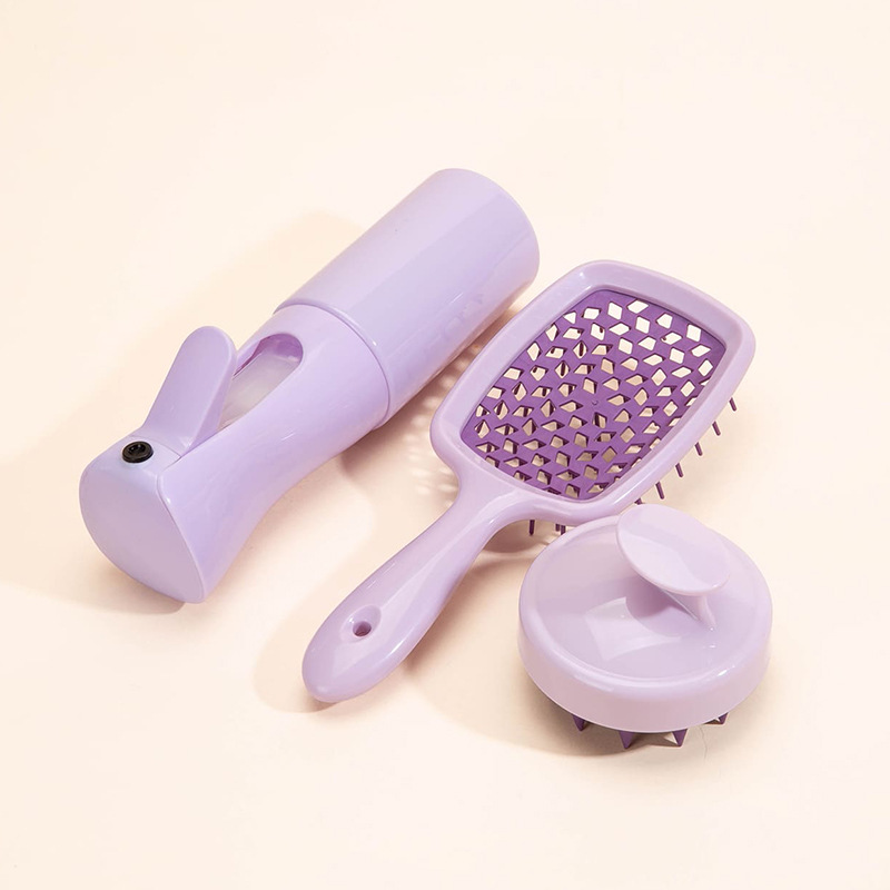 Geometric Pattern Hair Sprinkling Evenly Delicate Continuous Spray Bottle Clean Hair Silicone Shampoo Brush Straight Hair Hollow Comb Suit