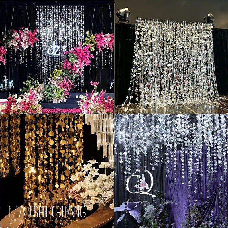 Wedding Sequin String Background Frame Silver Gold Pearlescent String Door Curtain Hanging Curtain Mirror Wedding Stage Ceiling Decoration Props