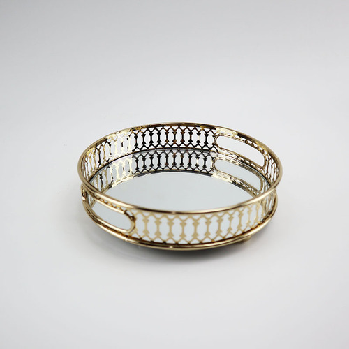 European iron gold glass tray mirror bottom metal tray jewelry display tray decorative fruit plate