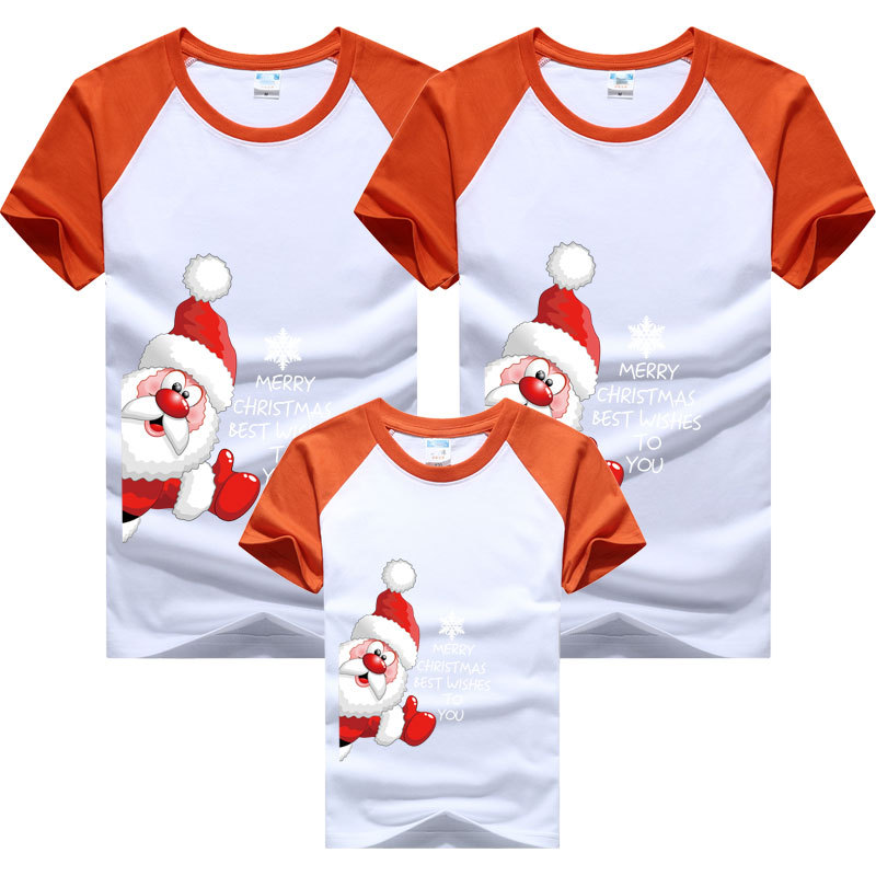 Navidad padre-hijo ropa bebé 2024 nueva moda una familia tres o cuatro familia ropa manga raglán color a juego manga corta Camiseta