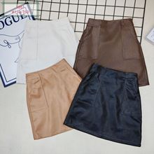 2025女童皮裙热卖皮革半身裙包臀裙春秋新款现货明线贴口袋松紧带