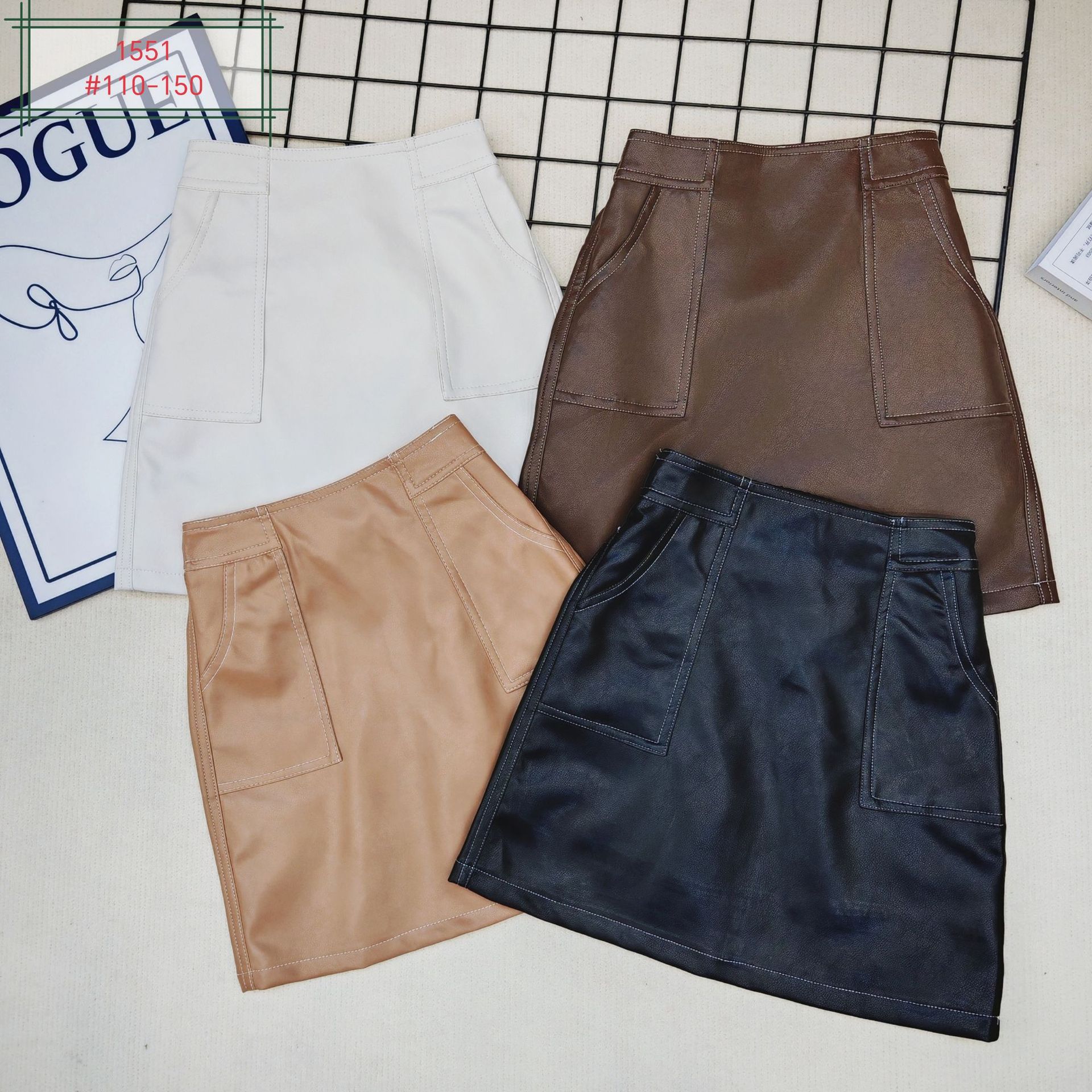 2025女童皮裙热卖皮革半身裙包臀裙春秋新款现货明线贴口袋松紧带