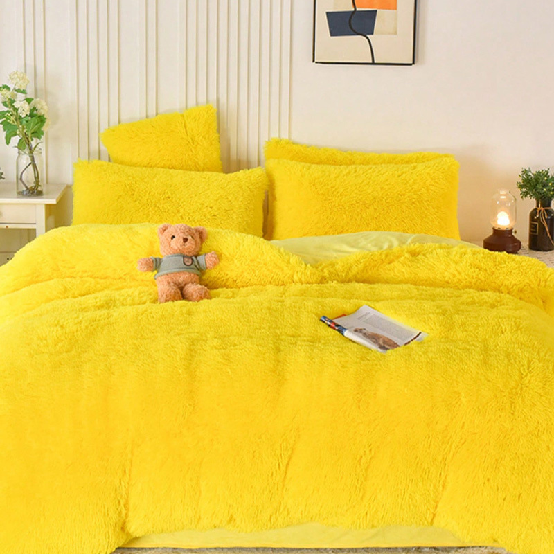 Sábana de cuatro piezas para cama de terciopelo de visón grueso, funda de edredón de felpa cálida de invierno, juego de cuatro piezas de terciopelo de cristal de color sólido