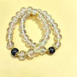 爆花金箔白玻璃圆珠手链 复古黑金配珠国风百搭文殊心咒饰品