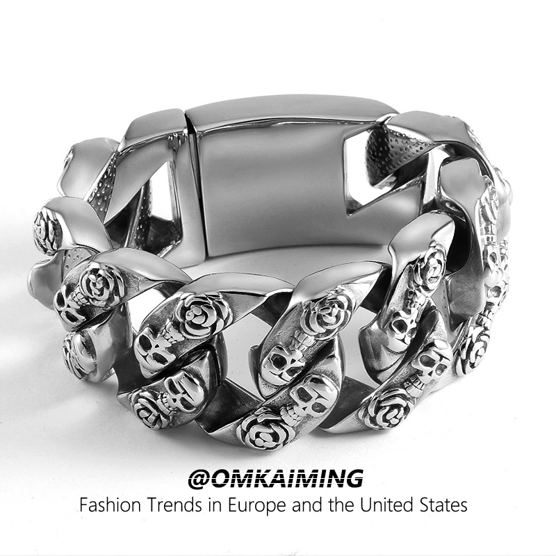 Fashionable Retro Titanium Steel Skull Bracelet Titanium Steel Men's Chain Personalized Bracelet European and American Domineering Trendyy Hand Jewelry