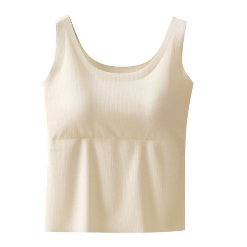 아이스 실크 Traceless Outer Wear Camisole Vest 여성용 가슴 패드 아름다운 백 속옷 2025 새베이스 내부 민소매 탑