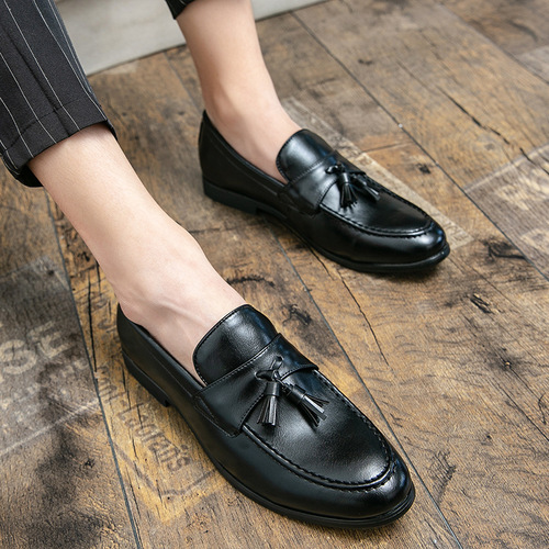 Simple formal dress leather shoes for men, Korean style all-matching men's casual British style, green, step-on fashion hairstylist men's shoes
