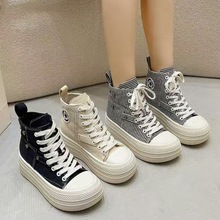 厚底帆布鞋校园风2025秋季新款增高8cm百搭松糕底高帮休闲板鞋女