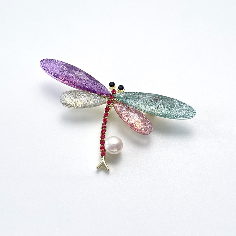 Freshwater pearl temperament fashion corsage new blue dragonfly elegant brooch fixed clothes to prevent exposure_voghion.com
