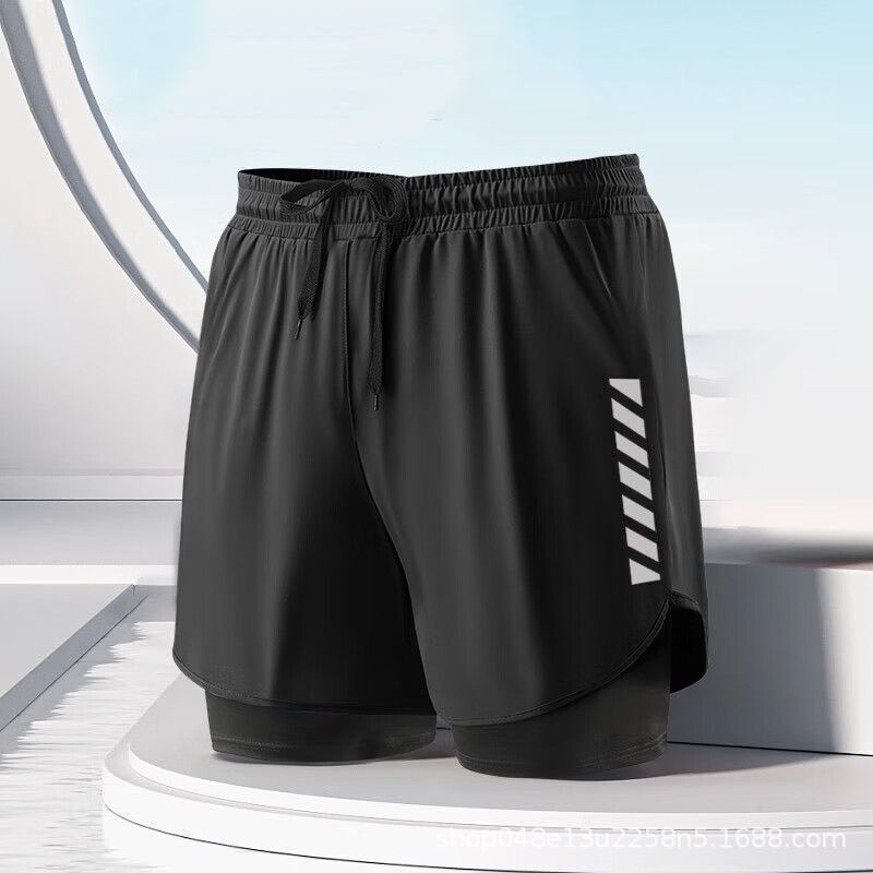 DK70 블랙 더블 레이어 수영 트렁크