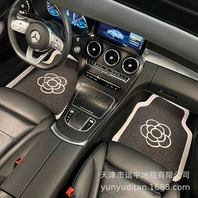 Light luxury camellia-patterned universal car floor Universal Foot Pad - camellia-front-floor-mats-2-pieces