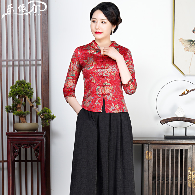 Middle-aged and Elderly Tang Suit Women's Clothing Mother's Spring and Summer Suit New Improved Cheongsam Top Chinese Style High-end Wedding Dress
