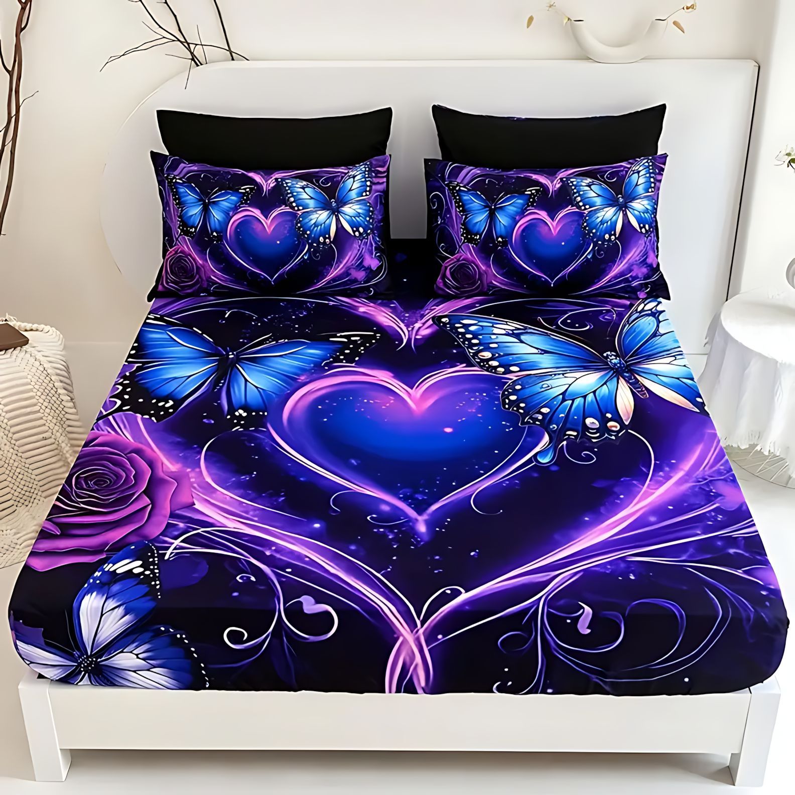 TEMU / JIT comercio exterior transfronterizo textil doméstico mariposa púrpura tema de impresión digital de alta definición cama gaza pillow cover set