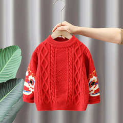 4733拜年服男童毛衣秋冬款2024新款龍年寶寶中國風喜慶新年針織衫