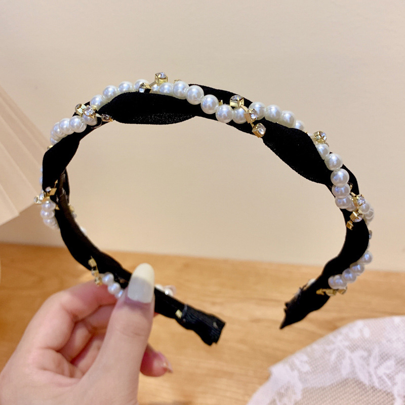 Banda para el cabello con pliegues en la parte superior del cráneo alto, horquilla de lavado de cara negra 2025 nuevo paquete de cabello a presión rojo neto, diadema de todo fósforo para mujeres