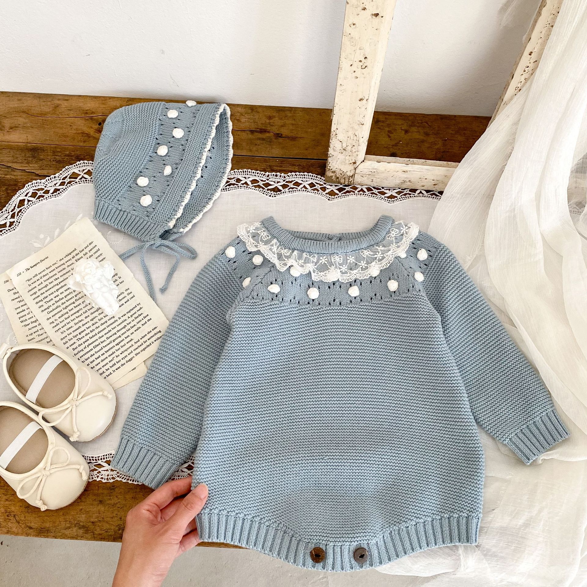 Vestiti autunnali per bambine, in pizzo, fatti a mano, a maniche lunghe, con colletto rotondo, Ha Yi, con sacchetto e cappello opzionale._voghion.com