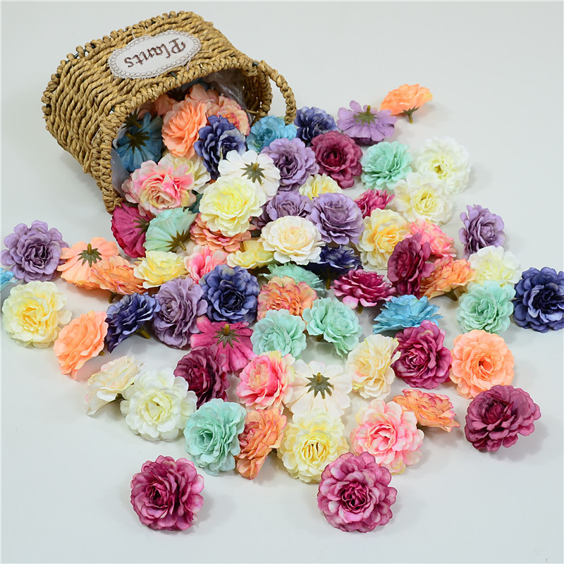 Artificial Autumn Azalea Flower Heads for Wedding Car Decoration, Rose Heads for Wedding Table Centerpieces, Aisle Decorations, Silk Flowers Wholesale, Small Peonies