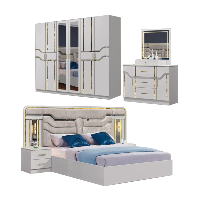 Export Simple Modern 1.8m Panel-Style Suite Bedroom Furniture for the Whole House, Master Bedroom Double Bed Five-Piece Set