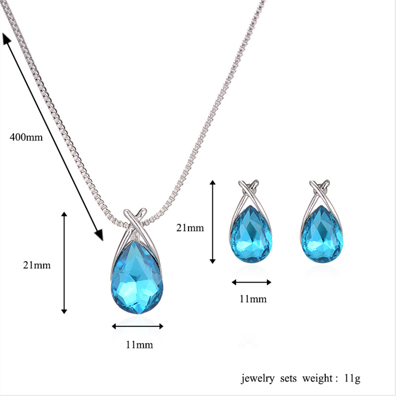 Transfronteriza europea y americana de las mujeres impresas rhinestone azul collar pendientes de dos piezas pendientes de novia de la boda collar traje