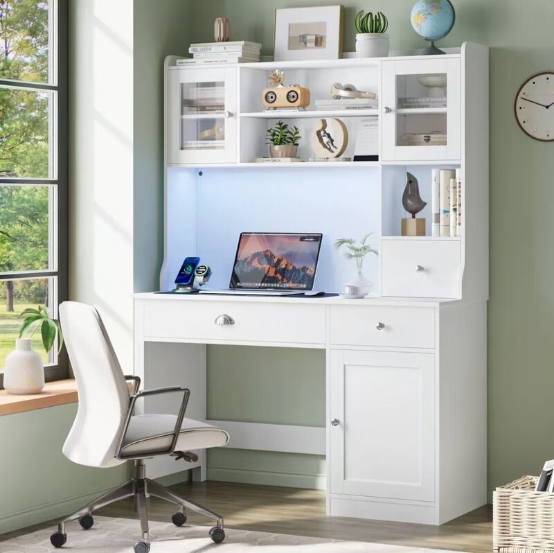 Cross-Border Supply Executive Desk with Storage Cabinet, Power Outlet, and Led Light, Wooden Writing Desk Cross-Border Supply Executive Desk with Storage Cabinet, Power Outlet, and Led Light, Wooden Writing Desk