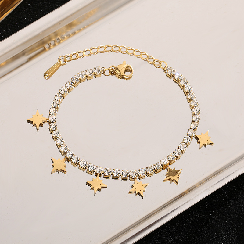 Bracelets Classification 1 Piece Quantity Vintage Style Eight Awn Star Titanium Steel Plating Inlay Zircon Bracelets