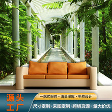 跨境货源定制壁画自然风景墙纸空间延伸感壁纸绿荫树藤背景墙壁布