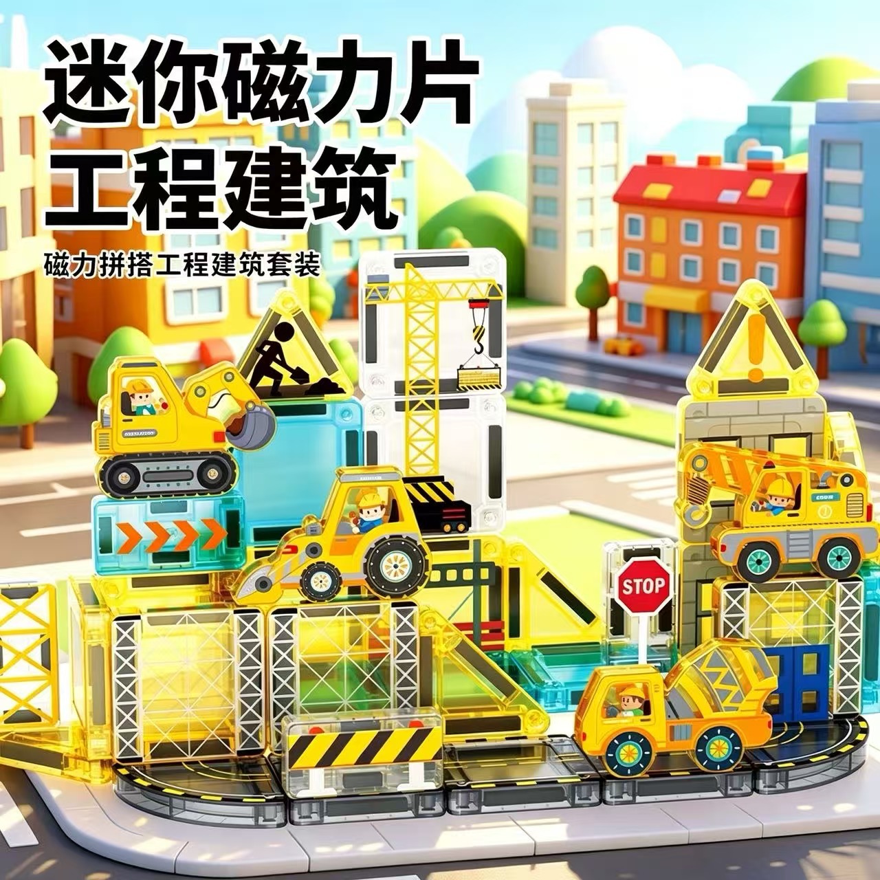 Transfronteriza portátil de bolsillo magnético 3,75 cm ingeniería de automóviles escena ventana magnética juguetes de puzzle para niños