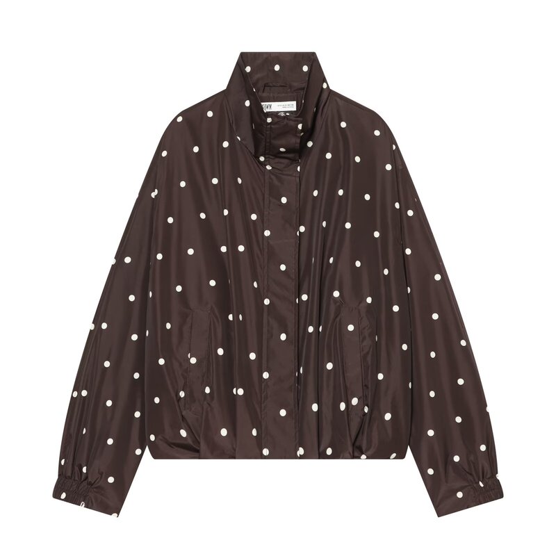 ins cross-border European and American style women's clothing wholesale autumn new stand-up collar polka dot bomber jacket 6318278