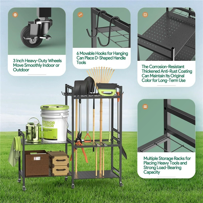 Garden tool storage rack with wheels Power tool storage box Tool bracket Organizing storage rack storage rack