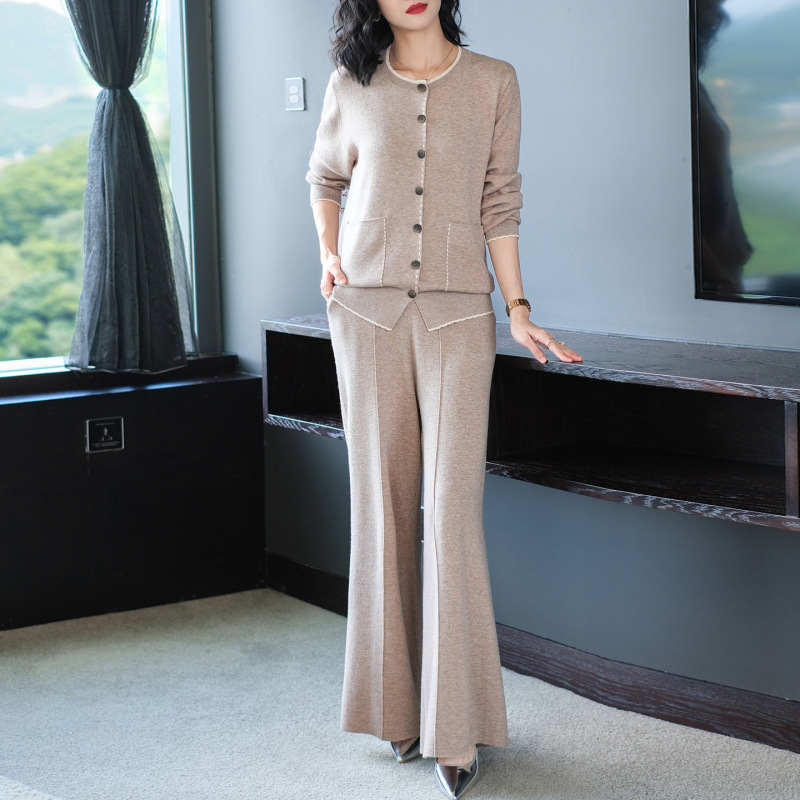秋装时尚套装女秋季2025新款宽松针织毛衣中年妈妈装洋气两件套女|undefined