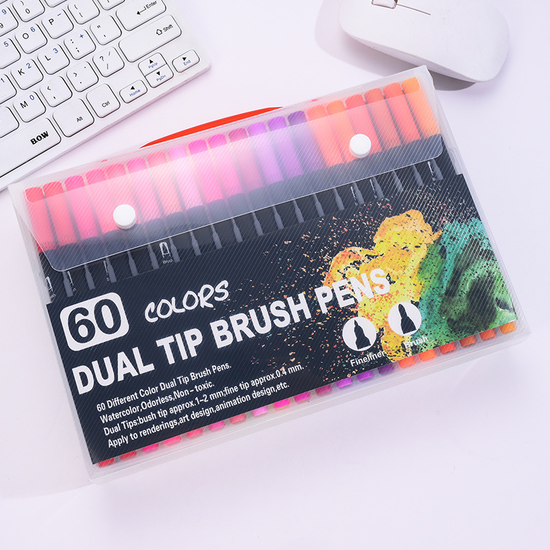 Promoción de Amazon 12 colores - 120 colores dos cabezas de acuarela para niños pincel de graffiti acuoso al por mayor