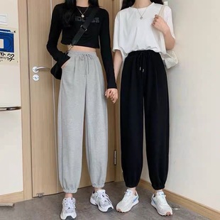 Gray Sweatpants for Women 2025 New Autum Black Leggings Casual Fleece-Lined Spring Sweatpants