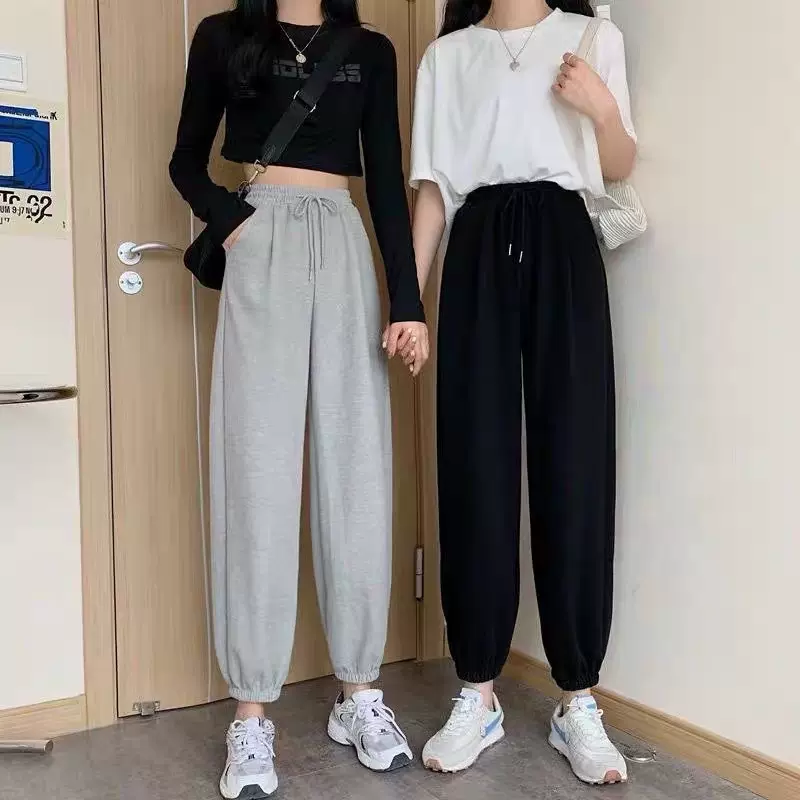 灰色运动裤女2025新款秋季黑色束脚裤子休闲加绒春季卫裤