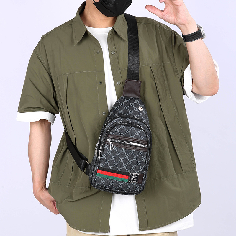 New Men's Chest Bag Pu Leather Accessible Luxury Texture Shoulder Bag Fashion Printed Work Clothing Versatile Crossbody Bag Business Men's Bag