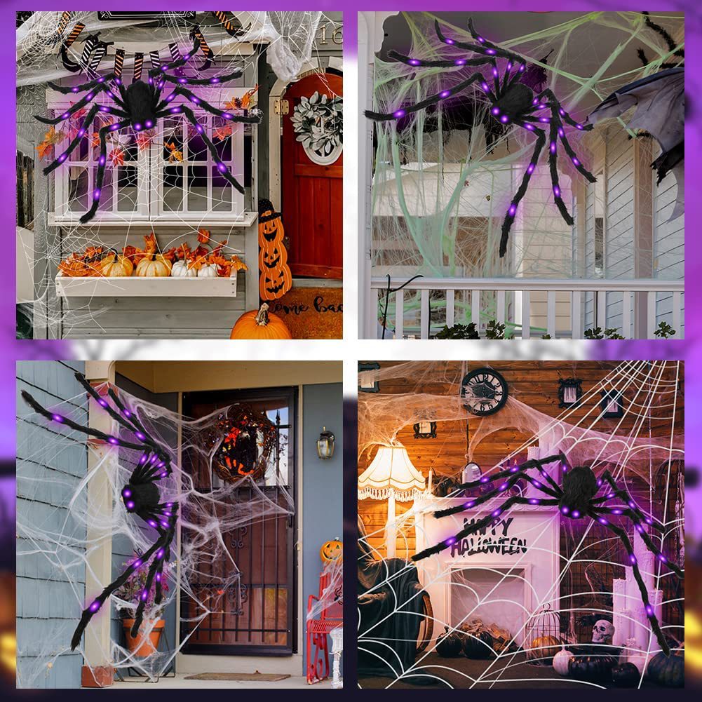 Decoración de Halloween luminosa tela de araña triángulo traje de red diseño de Sitio Grande araña bar decoración Amazon