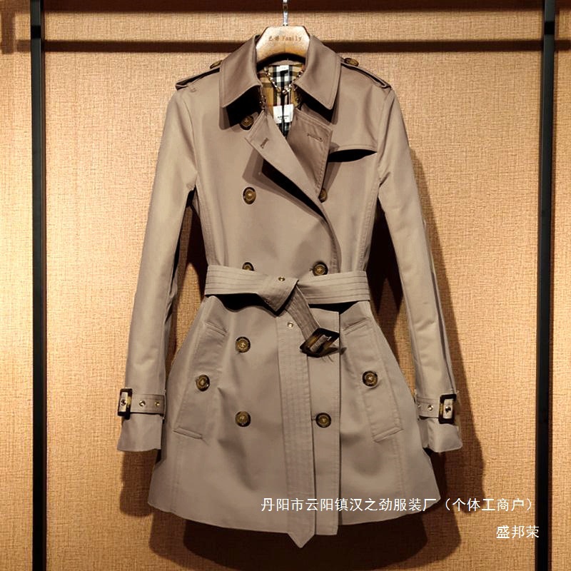 Factory Direct Sale Right Shoulder Jacket Trench Coat Melard Waist-Cinching Heavy-Duty Petite Short Women's Spring British Style Double