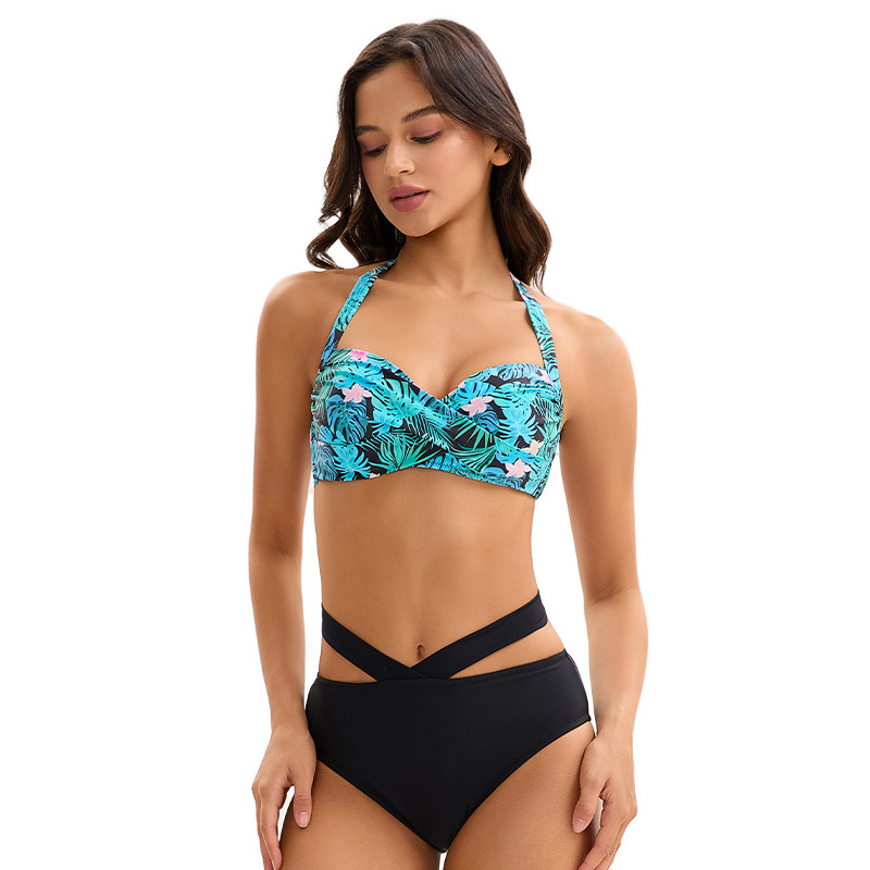 Amazon's New Bikini Swimsuit Women's Foreign Trade European and American Sexy Backless Triangle Cross-Border Steel Push-Up Swimsuit