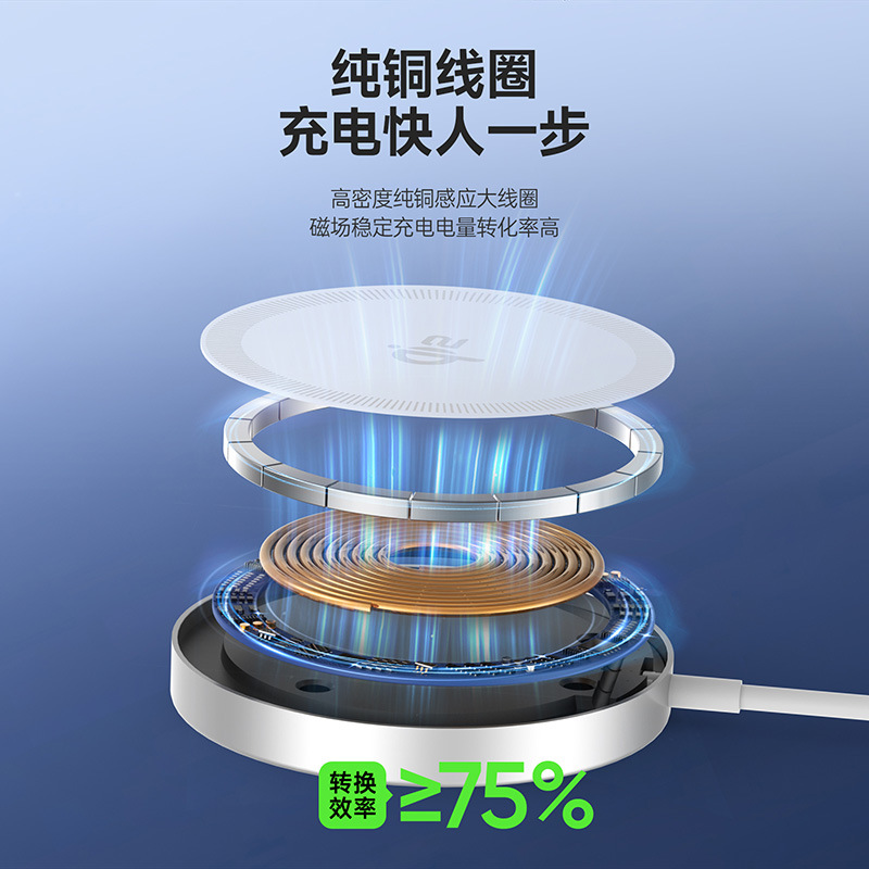 Fábrica de carga rápida inalámbrica de aleación de aluminio Qi2 al por mayor para Apple 15W cargador inalámbrico de auriculares móviles