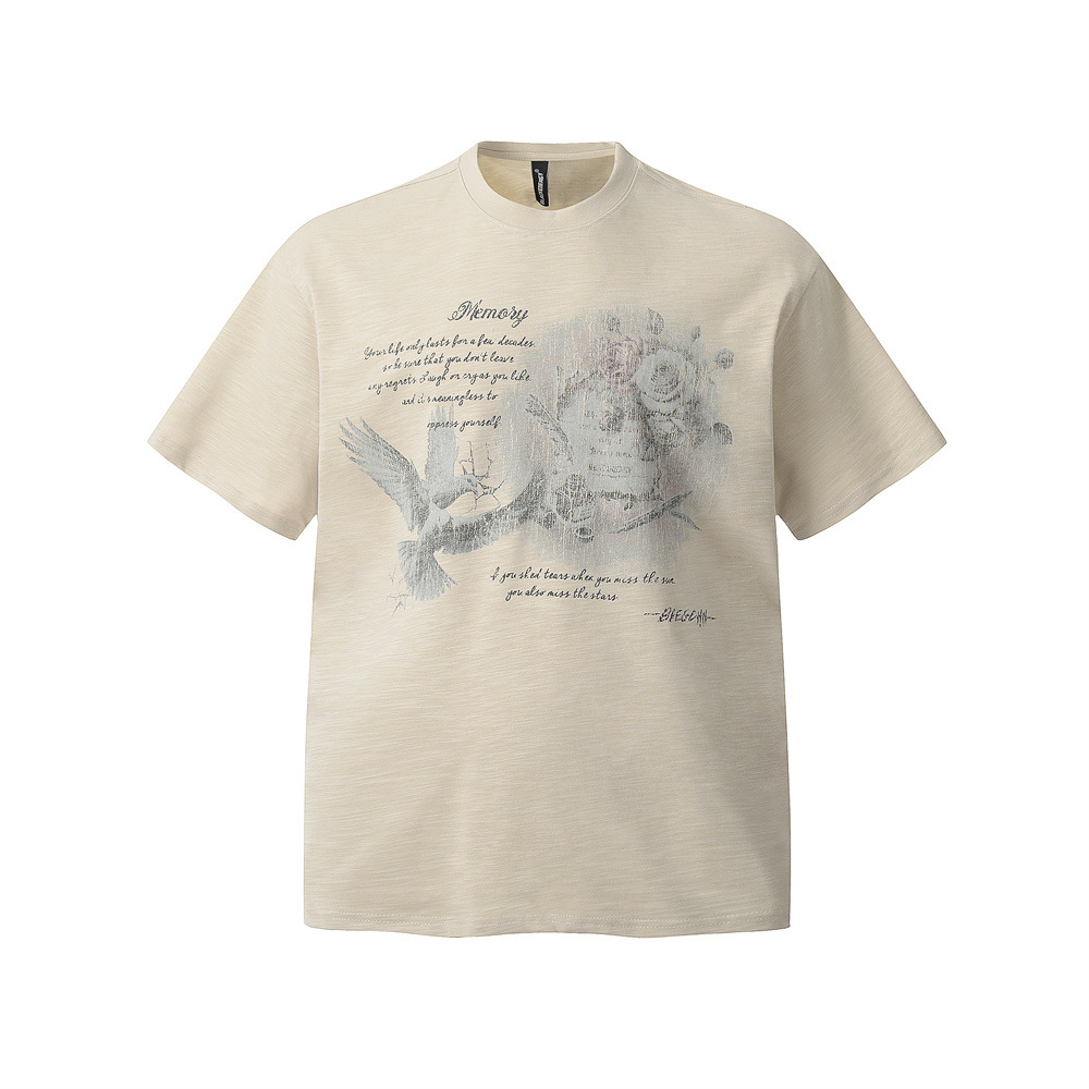 American Style Retro Men's T-shirt Men's and Women's Niche Fun Printed Short Sleeve Men's Fashionable Brand Loose New Men's Top