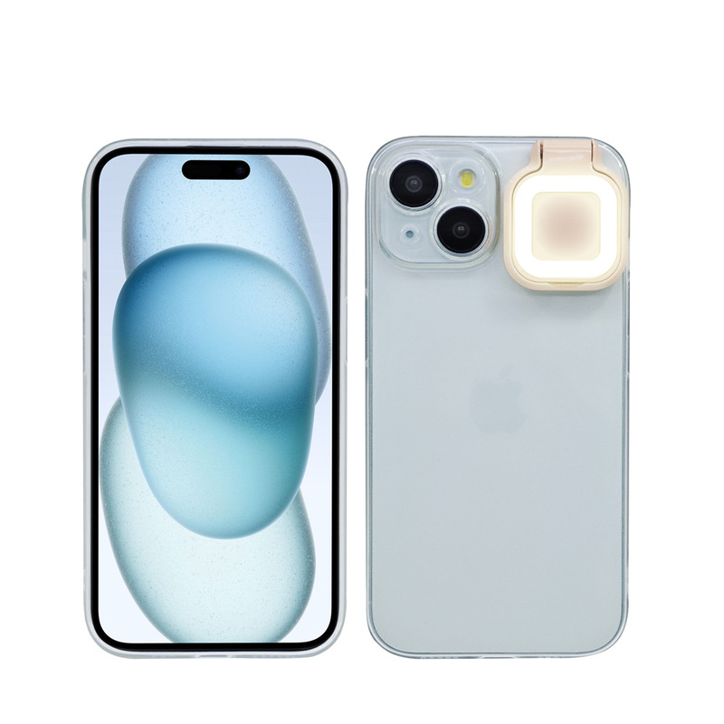 2025年新型16promaxフルカバー透明補光ライト付きスマホケース、Apple 17用美顔ライトソフトケース|undefined