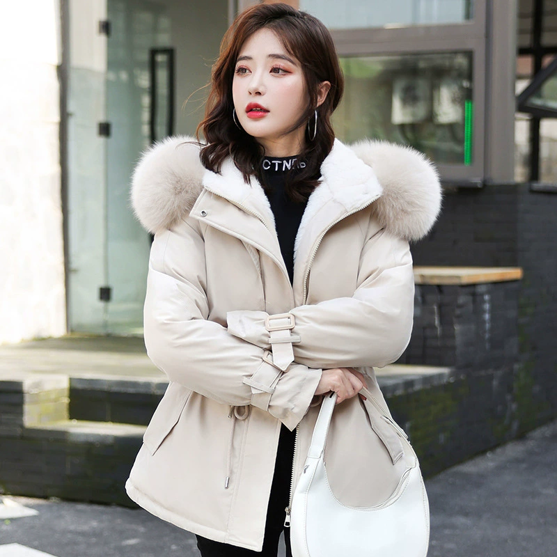 2022 Новое пуховое пальто с большим меховым воротником и хлопковой подкладкой, женская одежда средней длины из щуки, Элегантное зимнее утепленное пальто, маленькое Стеганое пальто