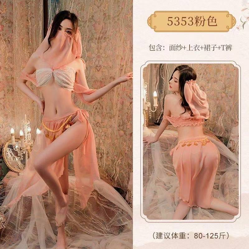 Adult Hanfu-Inspired Lingerie Set with Butterfly-Tie Split Skirt and Sheer Polyester Detailing — detail image 3