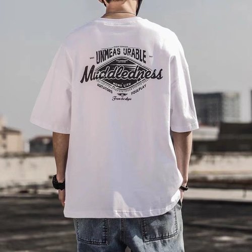  New Print Short-Sleeve T-Shirt for Men Trendy Ins Hong Kong Style Summer Streetwear Loose Half-Sleeve T-Shirt Top