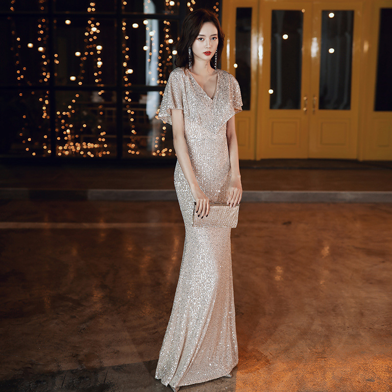 Vestido de noche estilo sirena para mujer, nuevo estilo 2026, corte ajustado, elegante, con lentejuelas, para anfitriona de banquete.