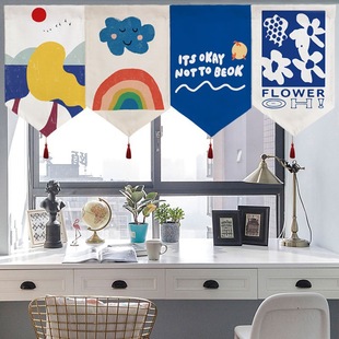 Art Color Door Curtain Commercial Pennant Curtain Shop Door Curtain Kitchen Partition Horizontal Hanging Half Curtain Wanbai