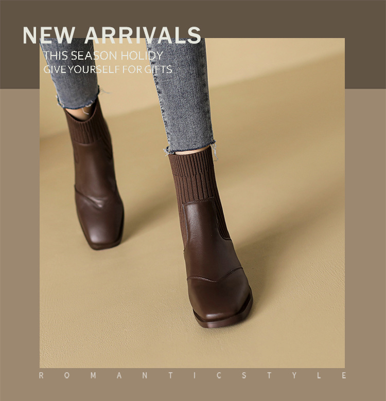 Women's Boots Square Toe Thick Heel Warm Plush Ankle Boots_voghion.com