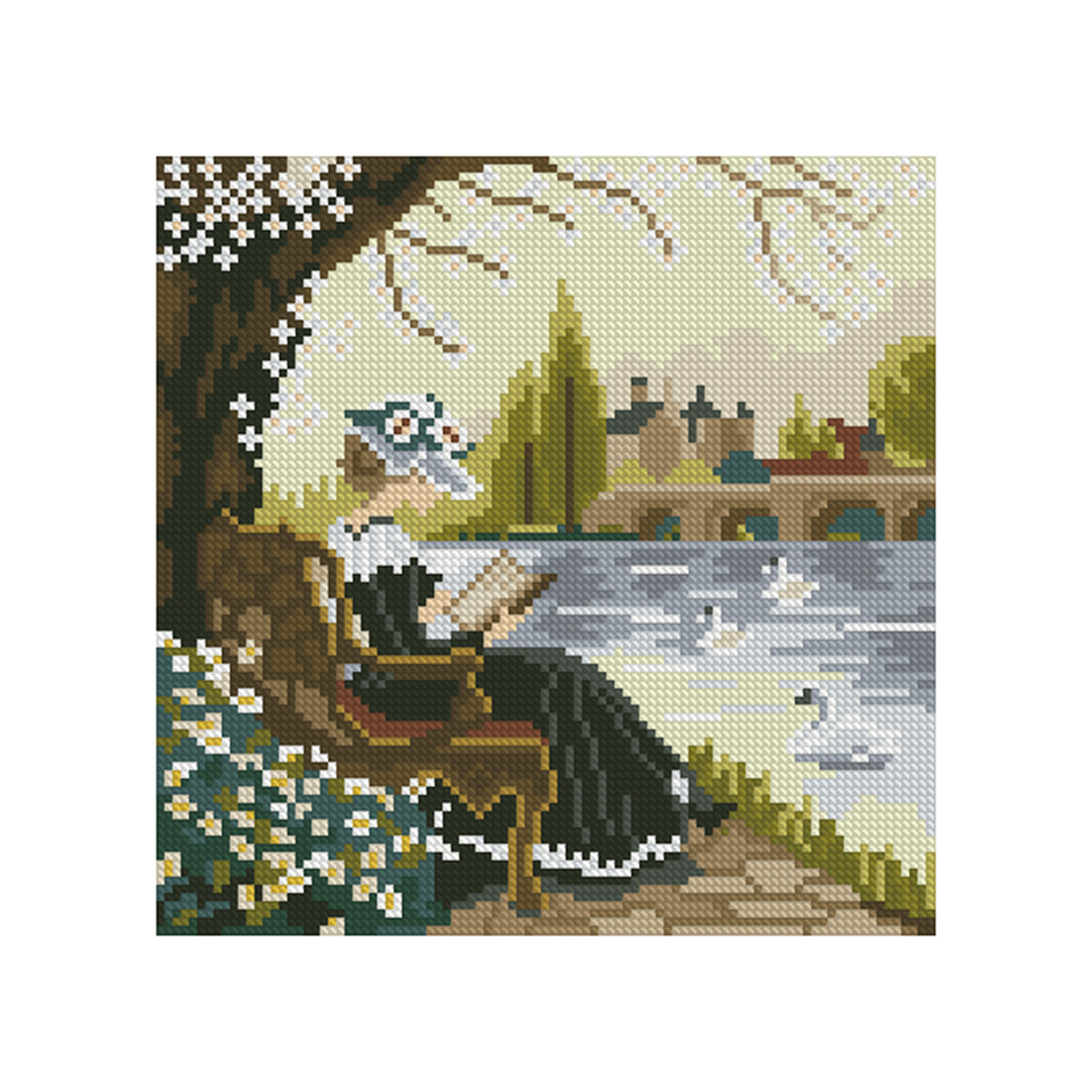 Mona Lisa real punto de cruz junto al lago tiempo de lectura tranquila nueva sala de estar simple sala de estudio pintura decorativa bordado de hilo hecho a mano image 5